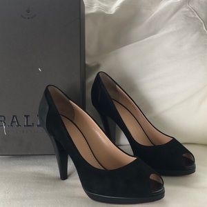 “Bally” brand black kid suede pumps